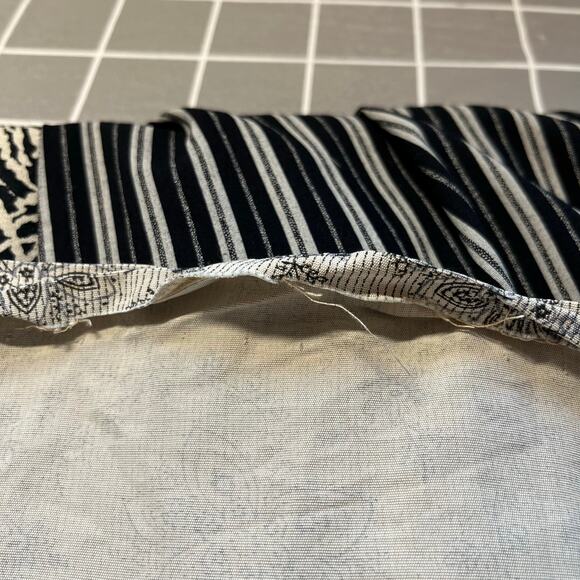 Black Stripe Floral Mixed Print 3/4 Sleeve Eclectic Boho Maxi Shift Dress Medium - Picture 13 of 14